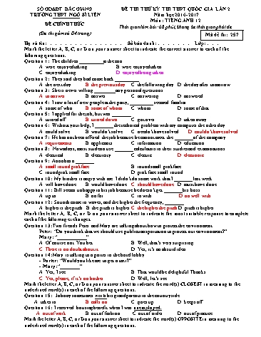 Đề thi thử THPT QG Tiếng Anh 12 (Lần 2) - Mã đề 257 - Năm học 2016-2017 - Trường THPT Ngô Sĩ Liên (Có đáp án)