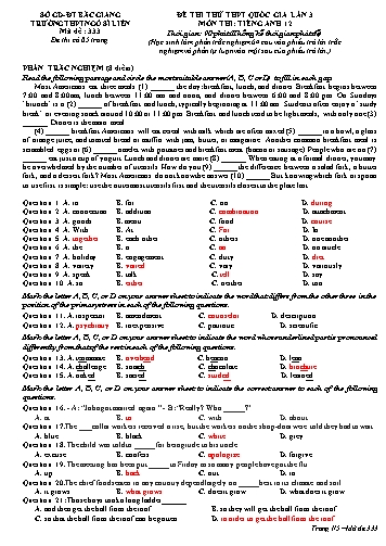 Đề thi thử THPT QG Tiếng Anh 12 (Lần 3) - Mã đề 333 - Trường THPT Ngô Sĩ Liên (Có đáp án)