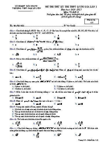 Đề thi thử THPT QG Toán 12 (Lần 1) - Mã đề 132 - Năm học 2016-2017 - Trường THPT Ngô Sĩ Liên (Có đáp án)