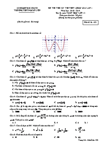 Đề thi thử THPT QG Toán 12 (Lần 1) - Mã đề 182 - Năm học 2018-2019 - Trường THPT Ngô Sĩ Liên (Có đáp án)