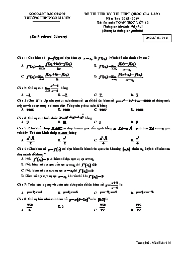 Đề thi thử THPT QG Toán 12 (Lần 1) - Mã đề 214 - Năm học 2018-2019 - Trường THPT Ngô Sĩ Liên (Có đáp án)