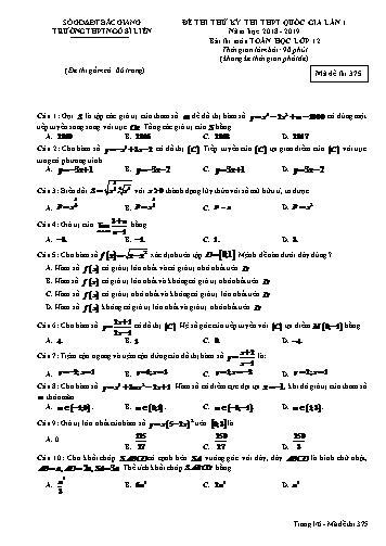 Đề thi thử THPT QG Toán 12 (Lần 1) - Mã đề 375 - Năm học 2018-2019 - Trường THPT Ngô Sĩ Liên (Có đáp án)