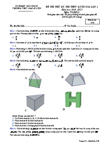 Đề thi thử THPT QG Toán 12 (Lần 1) - Mã đề 570 - Năm học 2016-2017 - Trường THPT Ngô Sĩ Liên (Có đáp án)