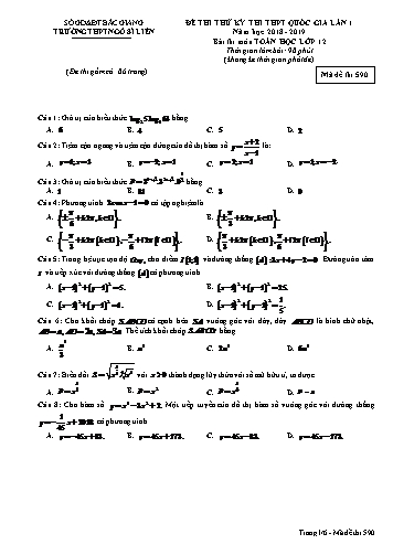 Đề thi thử THPT QG Toán 12 (Lần 1) - Mã đề 590 - Năm học 2018-2019 - Trường THPT Ngô Sĩ Liên (Có đáp án)