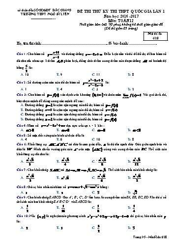 Đề thi thử THPT QG Toán 12 (Lần 1) - Mã đề 628 - Năm học 2016-2017 - Trường THPT Ngô Sĩ Liên (Có đáp án)