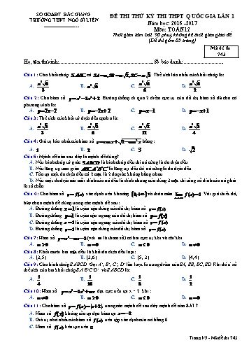 Đề thi thử THPT QG Toán 12 (Lần 1) - Mã đề 743 - Năm học 2016-2017 - Trường THPT Ngô Sĩ Liên (Có đáp án)
