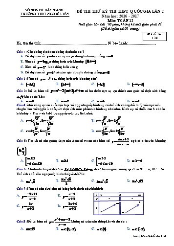 Đề thi thử THPT QG Toán 12 (Lần 2) - Mã đề 134 - Năm học 2016-2017 - Trường THPT Ngô Sĩ Liên