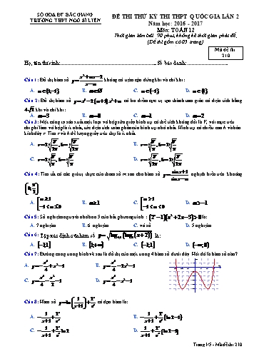 Đề thi thử THPT QG Toán 12 (Lần 2) - Mã đề 210 - Năm học 2016-2017 - Trường THPT Ngô Sĩ Liên