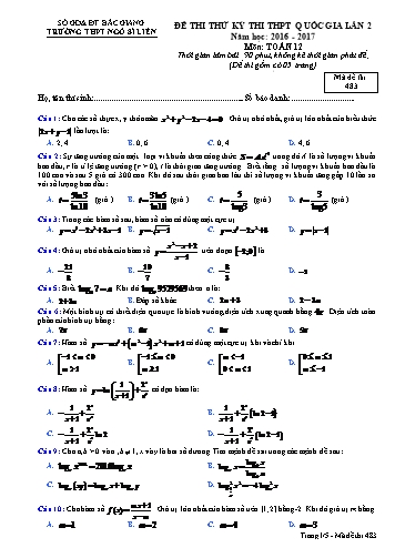 Đề thi thử THPT QG Toán 12 (Lần 2) - Mã đề 483 - Năm học 2016-2017 - Trường THPT Ngô Sĩ Liên