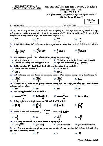 Đề thi thử THPT QG Toán 12 (Lần 2) - Mã đề 568 - Năm học 2016-2017 - Trường THPT Ngô Sĩ Liên