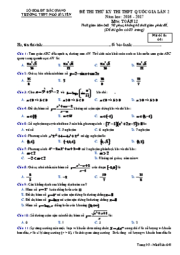 Đề thi thử THPT QG Toán 12 (Lần 2) - Mã đề 641 - Năm học 2016-2017 - Trường THPT Ngô Sĩ Liên