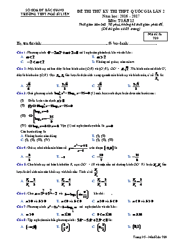 Đề thi thử THPT QG Toán 12 (Lần 2) - Mã đề 709 - Năm học 2016-2017 - Trường THPT Ngô Sĩ Liên