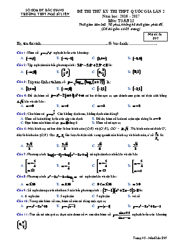 Đề thi thử THPT QG Toán 12 (Lần 2) - Mã đề 897 - Năm học 2016-2017 - Trường THPT Ngô Sĩ Liên