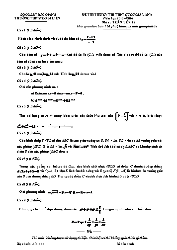 Đề thi thử THPT QG Toán 12 (Lần 2) - Năm học 2015-2016 - Trường THPT Ngô Sĩ Liên (Có đáp án)