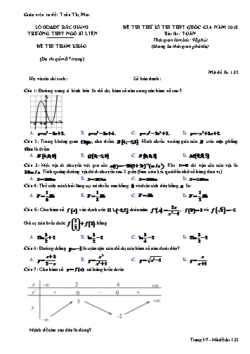 Đề thi thử THPT QG Toán - Mã đề 132 - Năm học 2017-2018 - Trường THPT Ngô Sĩ Liên (Có đáp án)
