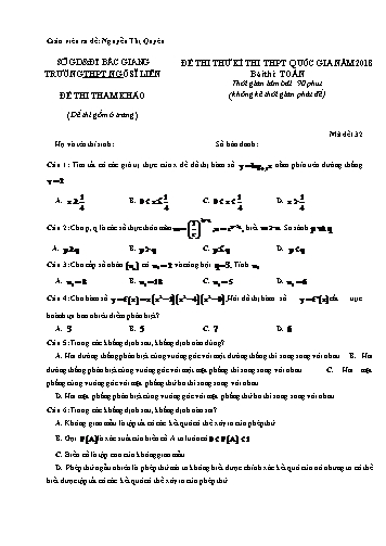 Đề thi thử THPT QG Toán năm 2018 - Mã đề 132 - Trường THPT Ngô Sĩ Liên (Có đáp án)