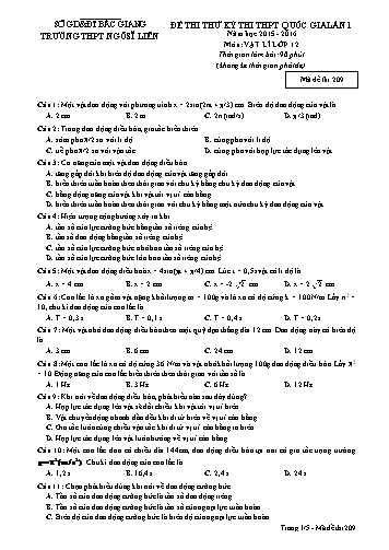 Đề thi thử THPT QG Vật lí 12 (Lần 1) - Mã đề 209 - Năm học 2015-2016 - Trường THPT Ngô Sĩ Liên (Có đáp án)