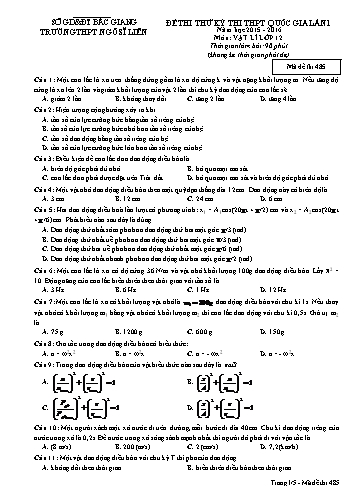 Đề thi thử THPT QG Vật lí 12 (Lần 1) - Mã đề 485 - Năm học 2015-2016 - Trường THPT Ngô Sĩ Liên (Có đáp án)