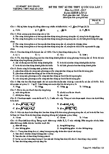 Đề thi thử THPT QG Vật lí 12 (Lần 2) - Mã đề 132 - Năm học 2016-2017 - Trường THPT Ngô Sĩ Liên (Có đáp án)
