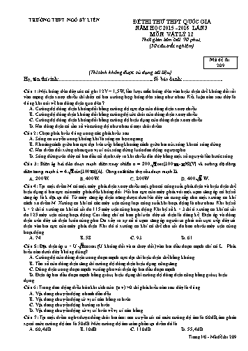 Đề thi thử THPT QG Vật lí 12 (Lần 3) - Mã đề 209 - Năm học 2015-2016 - Trường THPT Ngô Sĩ Liên (Có đáp án)