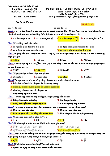 Đề thi thử THPT QG Vật lí - Mã đề 001 - Năm học 2017-2018 - Trường THPT Ngô Sĩ Liên (Có đáp án)