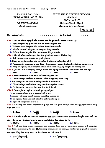Đề thi thử THPT QG Vật lí - Mã đề 101 - Năm học 2017-2018 - Trường THPT Ngô Sĩ Liên (Có đáp án)