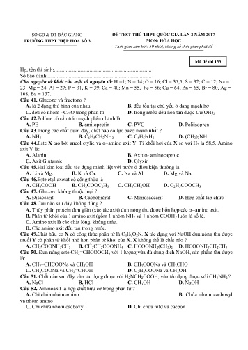 Đề thi thử THPT Quốc gia Hóa học (Lần 2) - Mã đề 133 - Năm học 2016-2017 - Trường THPT Hiệp Hòa số 3 (Có đáp án)