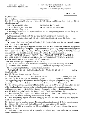 Đề thi thử THPT Quốc gia Sinh học (Lần 2) - Mã đề 131 - Năm học 2016-2017 - Trường THPT Hiệp Hòa số 3 (Có đáp án)