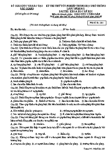 Đề thi thử tốt nghiệp THPT GDCD (Lần 2) - Mã đề 301 - Năm học 2020-2021 - Sở GD&ĐT Bắc Giang (Có đáp án)