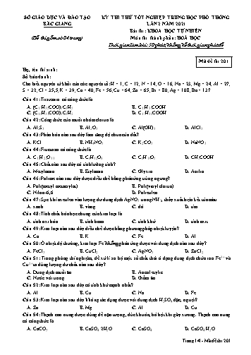 Đề thi thử tốt nghiệp THPT Hóa học (Lần 2) - Mã đề 201 - Năm học 2020-2021 - Sở GD&ĐT Bắc Giang (Có đáp án)