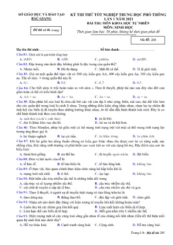 Đề thi thử tốt nghiệp THPT Sinh học (Lần 1) - Mã đề 203 - Năm học 2020-2021 - Sở GD&ĐT Bắc Giang (Có đáp án)