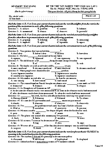 Đề thi thử tốt nghiệp THPT Tiếng Anh (Lần 2) - Mã đề 134 - Năm học 2020-2021 - Sở GD&ĐT Bắc Giang (Có đáp án)