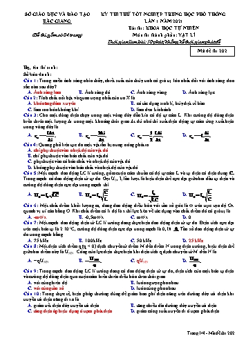 Đề thi thử tốt nghiệp THPT Vật lí (Lần 1) - Mã đề 202 - Năm học 2020-2021 - Sở GD&ĐT Bắc Giang (Có đáp án)