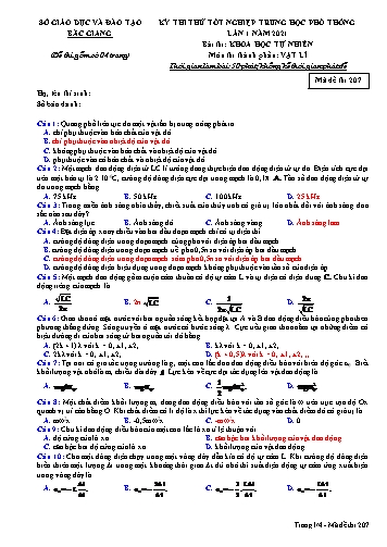 Đề thi thử tốt nghiệp THPT Vật lí (Lần 1) - Mã đề 207 - Năm học 2020-2021 - Sở GD&ĐT Bắc Giang (Có đáp án)