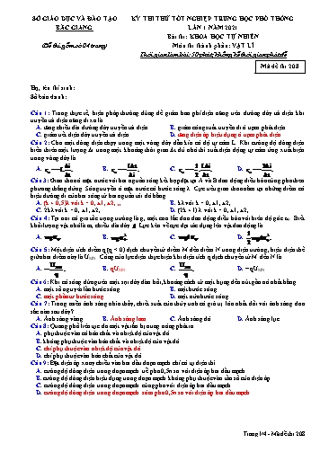Đề thi thử tốt nghiệp THPT Vật lí (Lần 1) - Mã đề 208 - Năm học 2020-2021 - Sở GD&ĐT Bắc Giang (Có đáp án)
