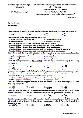 Đề thi thử tốt nghiệp THPT Vật lí (Lần 1) - Mã đề 213 - Năm học 2020-2021 - Sở GD&ĐT Bắc Giang (Có đáp án)