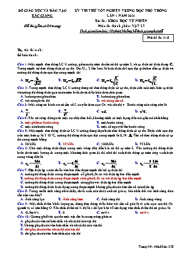 Đề thi thử tốt nghiệp THPT Vật lí (Lần 1) - Mã đề 218 - Năm học 2020-2021 - Sở GD&ĐT Bắc Giang (Có đáp án)