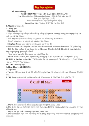 Giáo án Giáo dục địa phương 12 - Chủ đề: Ngữ văn - Nguyễn Thị Bích Hồng