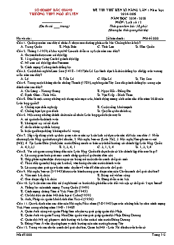 Ma trận Đề thi rèn kĩ năng Lịch sử 12 (Lần 1) - Mã đề 000 - Năm học 2024-2025 - Trường THPT Ngô Sĩ Liên