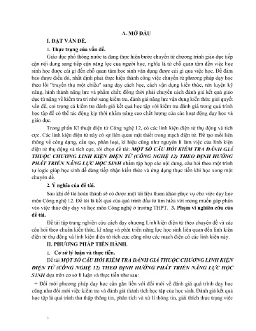 Một số câu hỏi kiểm tra đánh giá thuộc chương linh kiện điện tử (Công nghệ 12) theo định hướng phát triển năng lực học sinh
