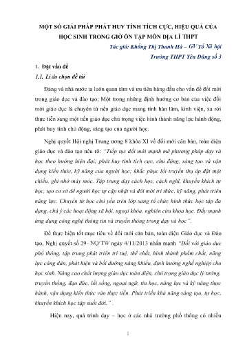 Một số giải pháp phát huy tính tích cực, hiệu quả của học sinh trong giờ ôn tập môn Địa lí THPT