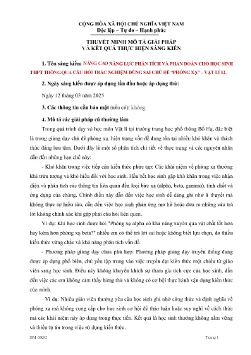 Nâng cao năng lực phân tích và phán đoán cho học sinh THPT thông qua câu hỏi trắc nghiệm đúng sai chủ đề Phóng xạ Vật lí 12