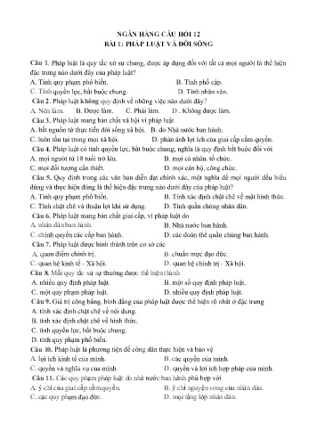 Ngân hàng câu hỏi ôn tập GDKT&PL 12