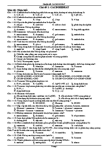 Ngân hàng câu hỏi ôn tập Hóa học 12 - Chuyên đề: Cacbohidrat