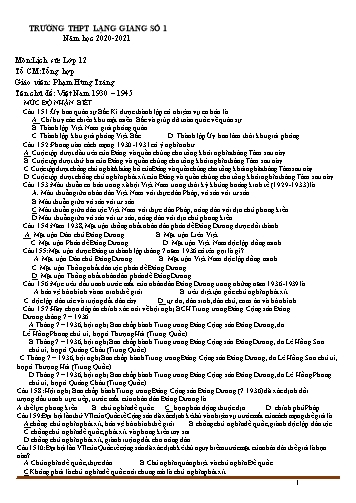 Ngân hàng câu hỏi ôn tập Lịch sử 12 - Chủ đề: Việt Nam 1930-1945 - Năm học 2020-2021 - Phạm Hùng Tráng