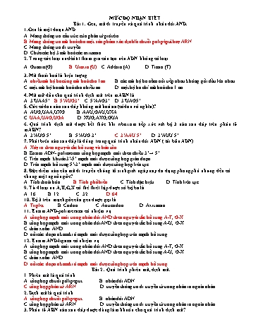 Ngân hàng câu hỏi ôn thi Sinh học 12