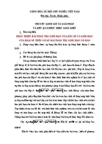 Phát triển bài Toán tìm giới hạn của dãy số và giới hạn của hàm số trên cơ sở bài Toán tìm giới hạn cơ bản