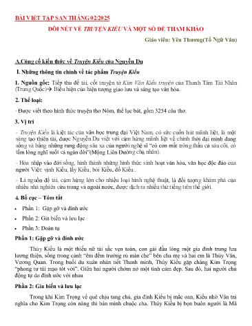 Tài liệu bài viết tập san Tháng 2 - Bài: Đôi nét truyện Kiều và 1 số đề tham khảo