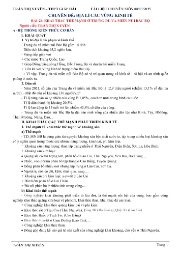 Tài liệu HSG Địa lí 12 - Chuyên đề: Địa lí các vùng kinh tế - Năm học 2024-2025 - Trần Thị Xuyên