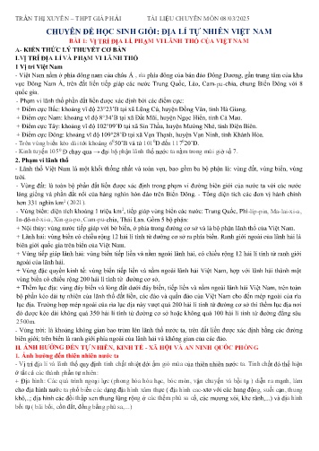 Tài liệu HSG Địa lí 12 - Chuyên đề: Địa lí tự nhiên Việt Nam - Năm học 2024-2025 - Trần Thị Xuyên